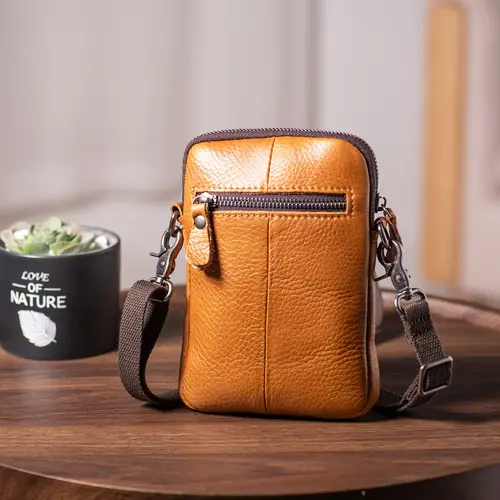 genuine leather crossbody bag small leather sling shoulder purse bag messenger pack for men women outdoor travel business cell phone pouch bag fits for iphone 16 pro max 15 pro max 14 pro max samsung galaxy s24 ultra s23 ultra etc