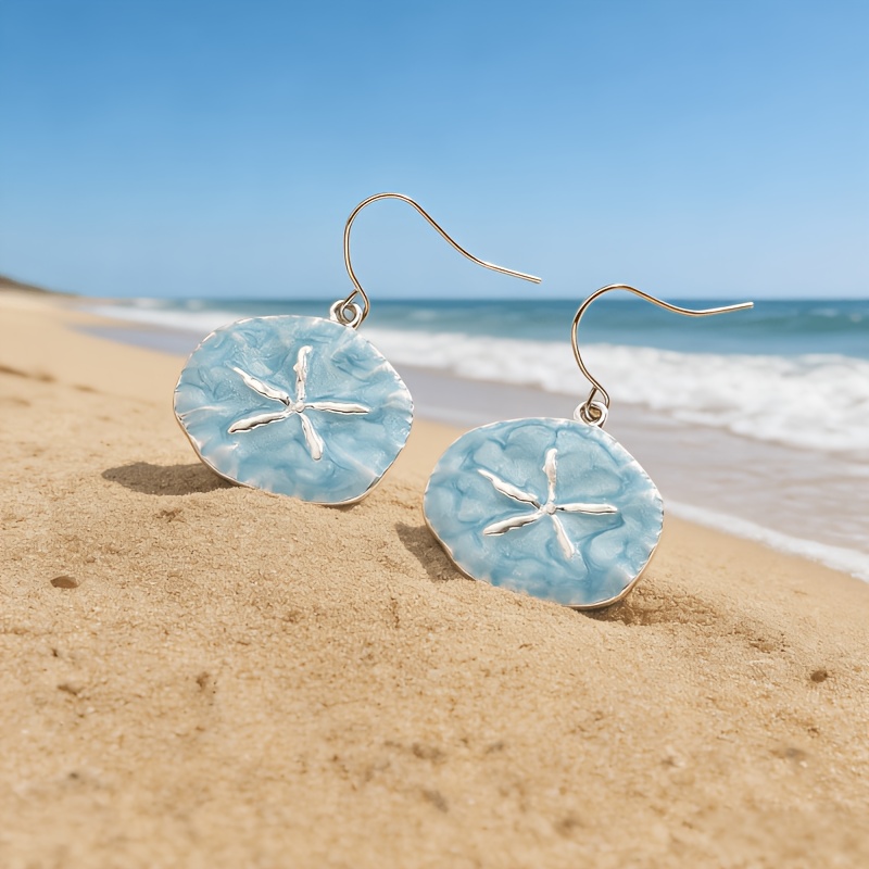 TEMU 2pcs Color Starfish Pattern Earrings, Irregular Round Light Luxury High-end Earrings For Women