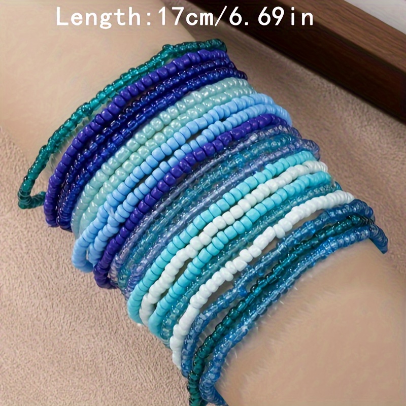 20pc Boho Gradient Beaded Stretch Bracelets Set, Mixed Elastic