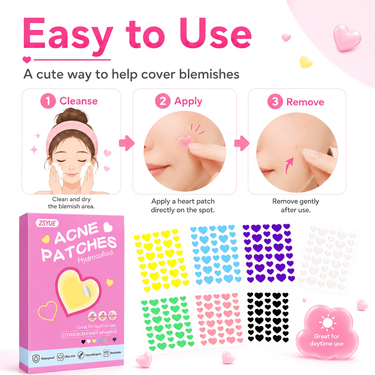 1260pcs Heart-Shaped Hydrocolloid Patches for Face Care