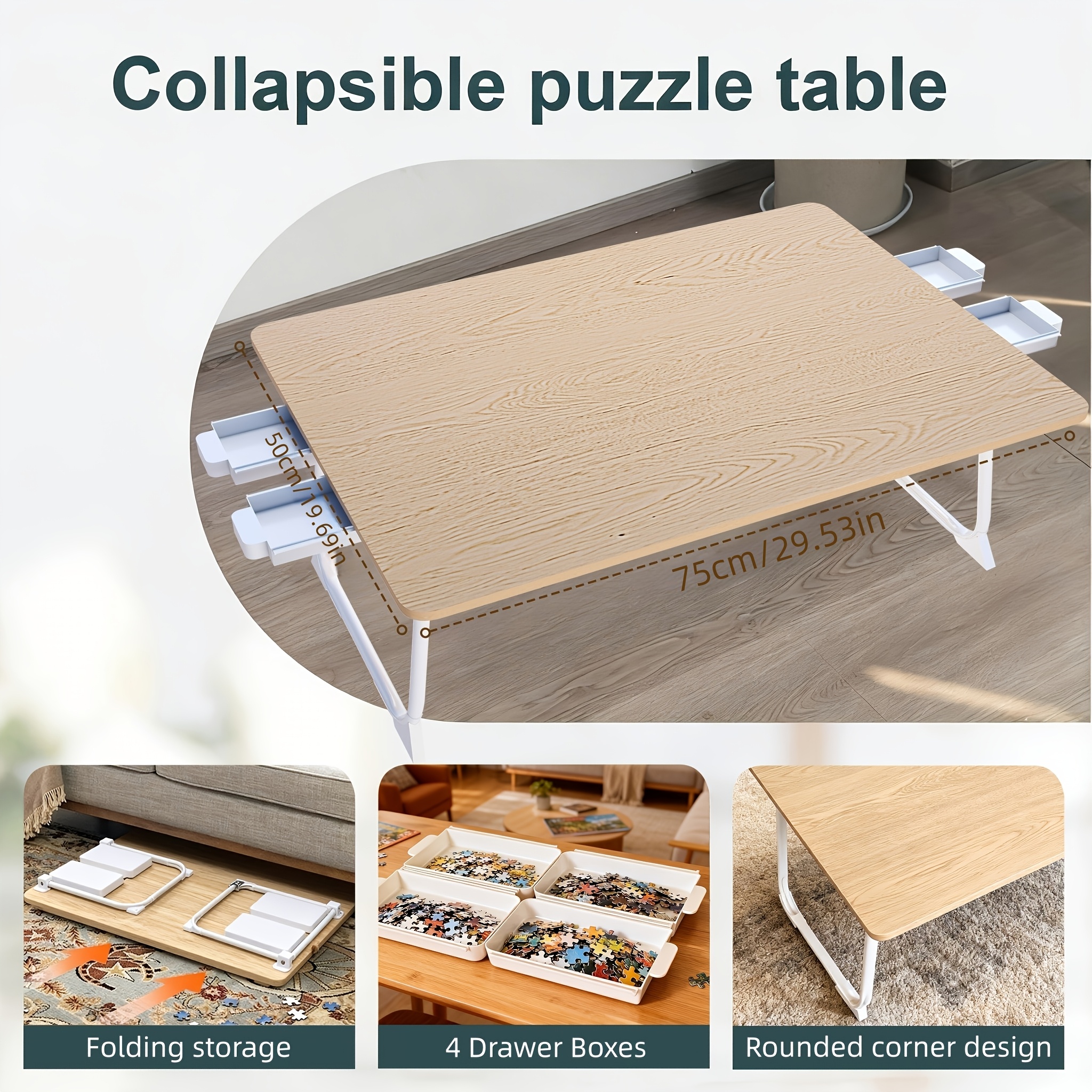 TEMU Large Folding Activity Table, 4 Storage Boxes, Wooden Laptop Table, Portable Folding Bed Table, Desk, Board Game Table, 800/1000pcs Puzzle