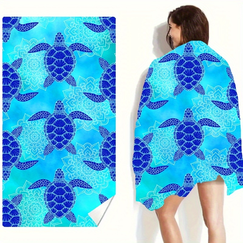 

1pc Extra Large Sea Turtle Printed Beach Towel, Super Absorbent Soft Pool Towel, Ultra Fine Swimming Towel, Beach Essentials, Summer Vacation Accessories