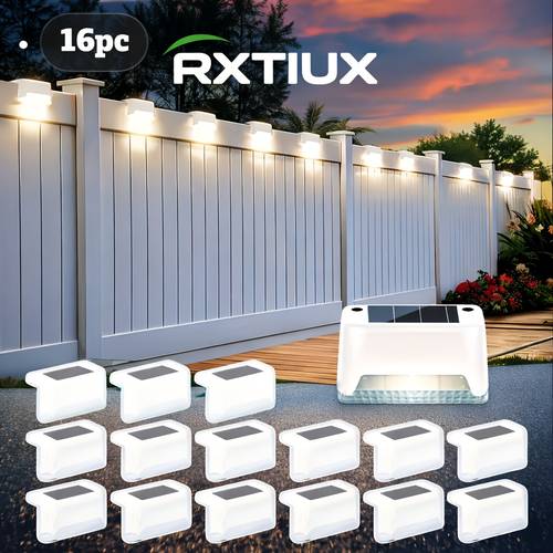 16 32pcs solar outdoor fence step lights ip66 led stair lights with auto dusk to dawn sensor and 700mah batteryideal for yards decks steps walkways lawns and christmas or winter outdoor decorations enhancing safety at night