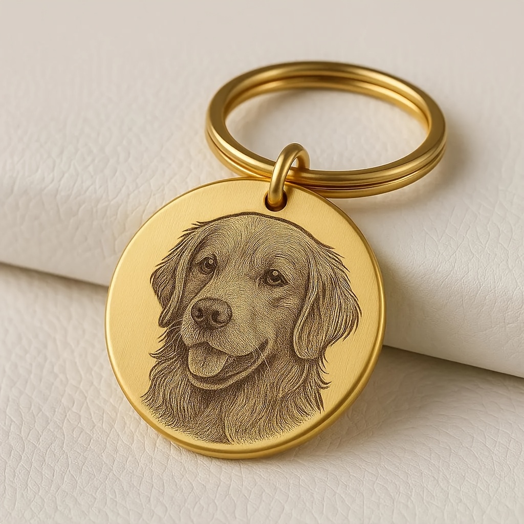 TEMU 1pc Custom Pet Keychain, Engraved Keychain, Personalized Pet Portrait Keychain, Laser Engraved Photo, Custom Cat And Dog Picture Keychain, Gift
