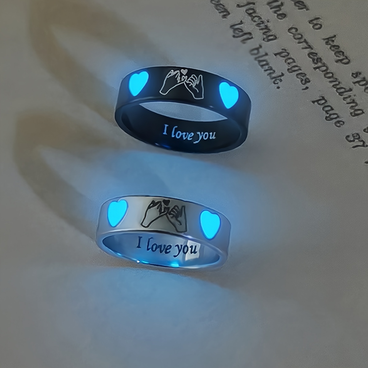 E-shop 2er-Set Leuchtende Herz-Haken "Ich liebe dich" Paarringe Haken Versprechen Liebe für immer Valentinstagsgeschenk Schmuck