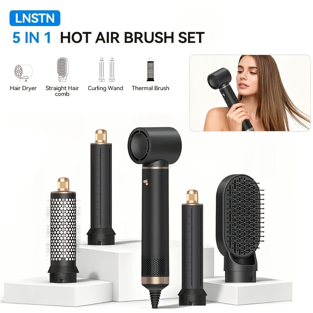 TEMU Kit de rizador de aire caliente 5 en 1, 1000w, con difusor, rizador automático, alisado y peinado, secador de pelo para baño, cepillo de pelo