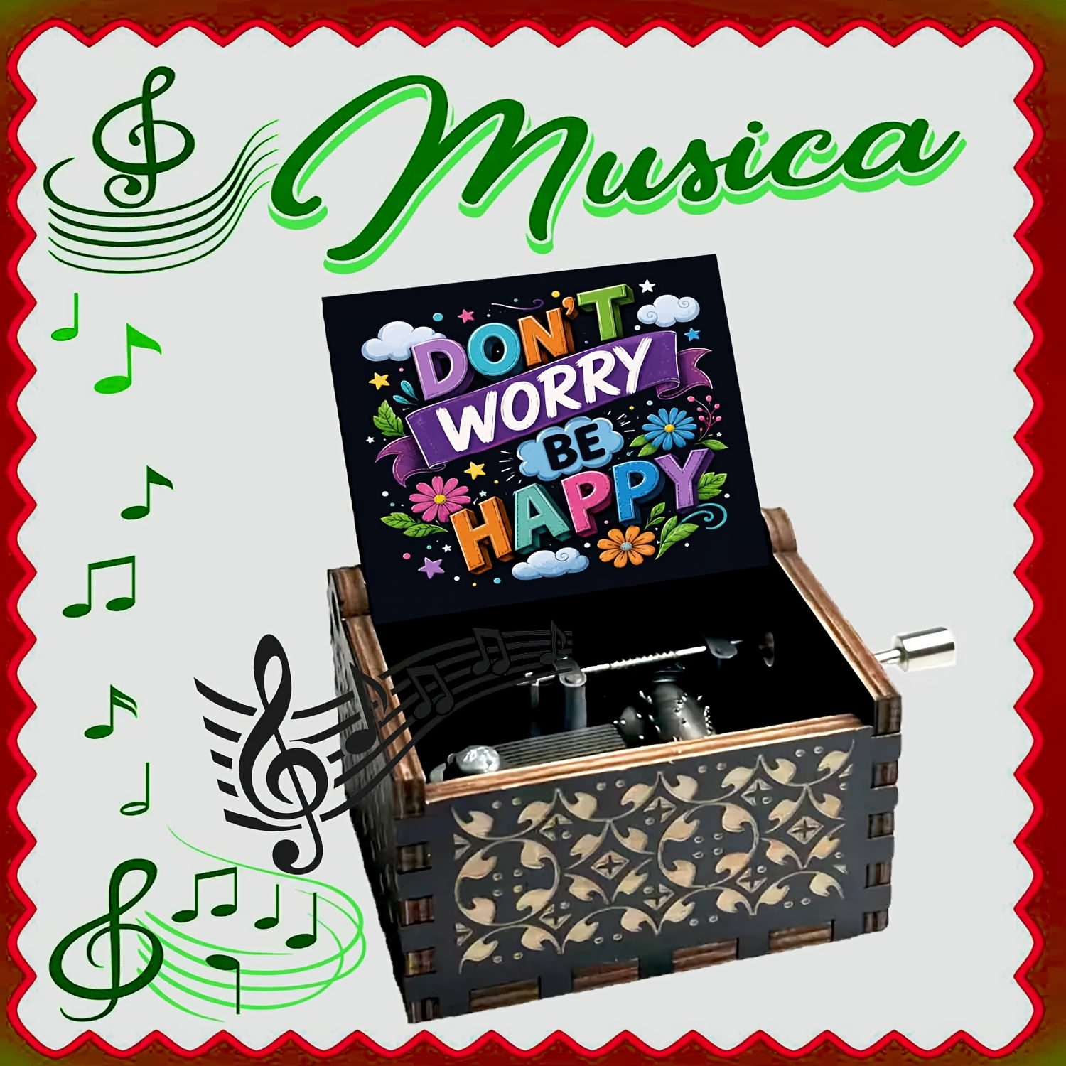 TEMU 1pc Vintage Wooden Hand-cranked Music Box With "" Song - Wood Suitable For Birthdays, Anniversaries, Room Decor, Gifts, Retro Musical Box For