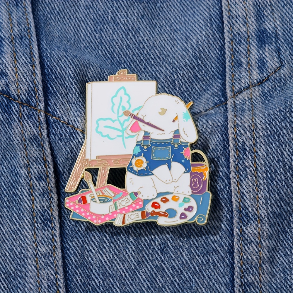 TEMU Rabbit Painter Enamel Brooch Decorative Brooches Ornaments Lapel Bag Badges Jewelry Gifts 2025 New Style