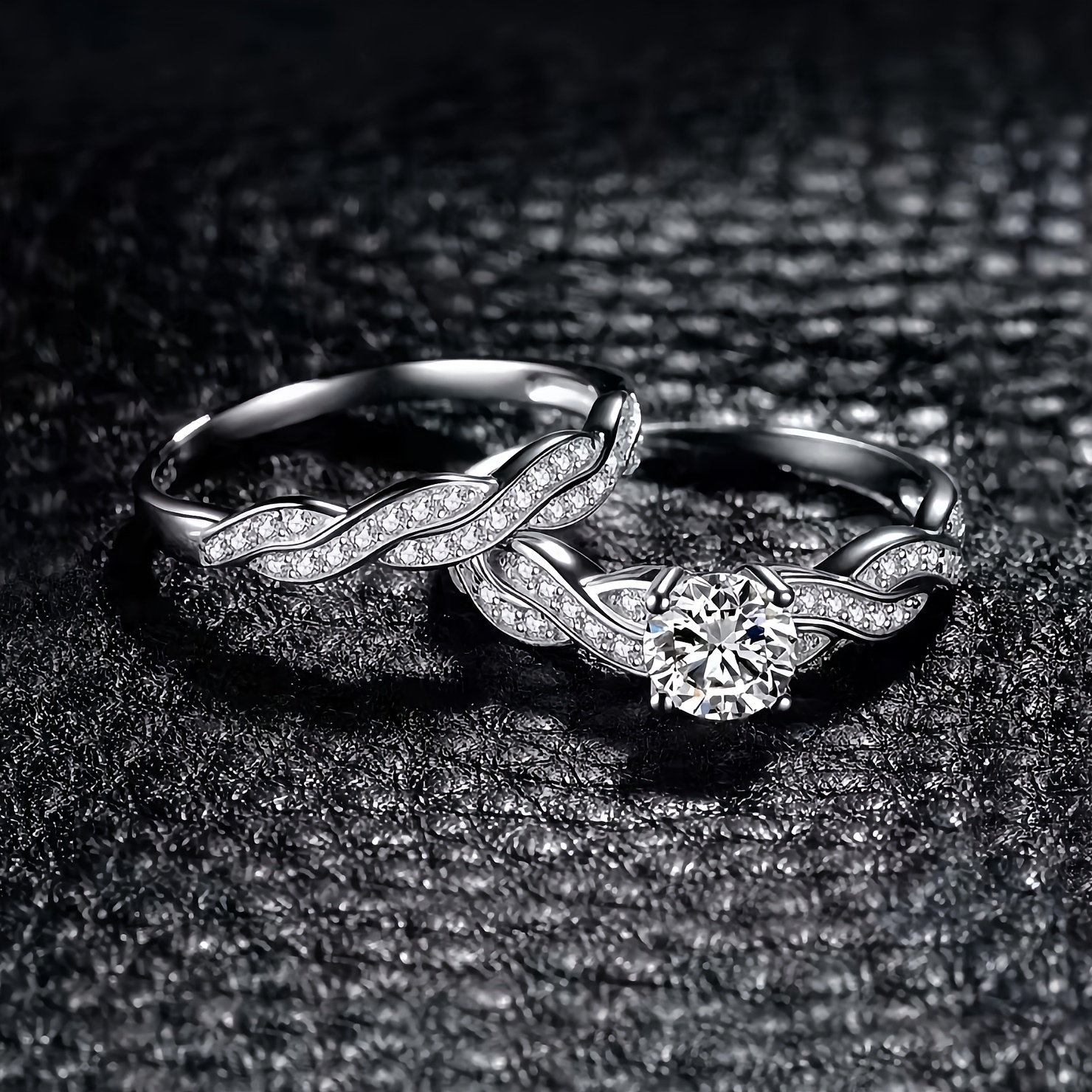 TEMU 2 pièces/set Bague Nœud Argenté - de Moissanite Taille Ronde, Bagues Empilables | Hypoallergénique, Symbole Éternel pour Mariages/Fiançailles |