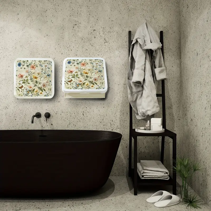 1pc vintage floral pattern mural storage shelf, bathroom hanging storage shelf, waterproof folding shelf, no toilet perforated wall mounted small locker, home organizing and storage, bathroom accessories, space saving details 6