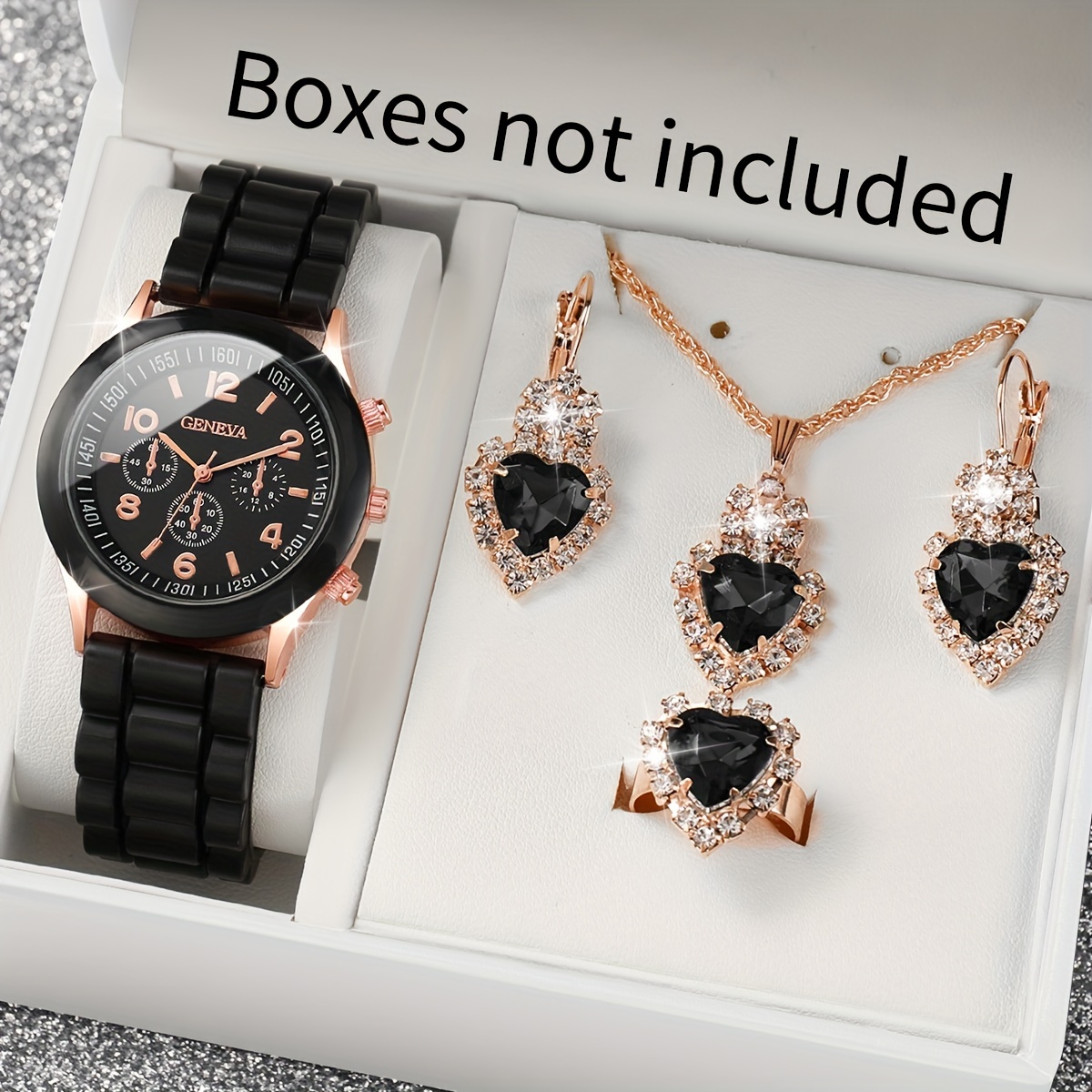 

5pcs/set Women's Casual Fashion Quartz Watch Silicone Band Wrist Watch & Synthetic Gem Jewelry Set, Valentine's Day Gift For Her