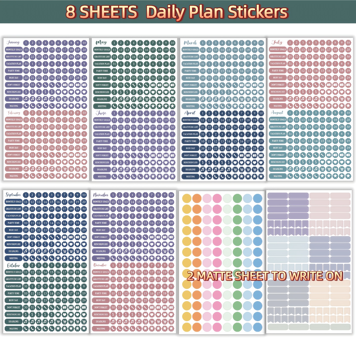 TEMU 8 Sheets Jewel- Daily Planner Stickers | Essential For Goal Tracking, Calendars, Journals, And Everyday Planning | Ideal For Holiday & Seasonal