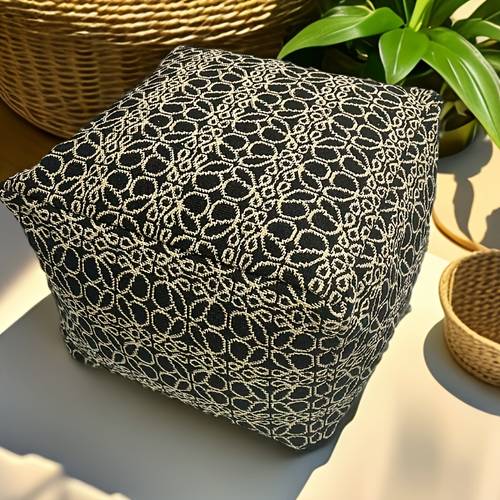 square linen pouf ottoman with storage cover woven texture no filling room decor ottoman for living room