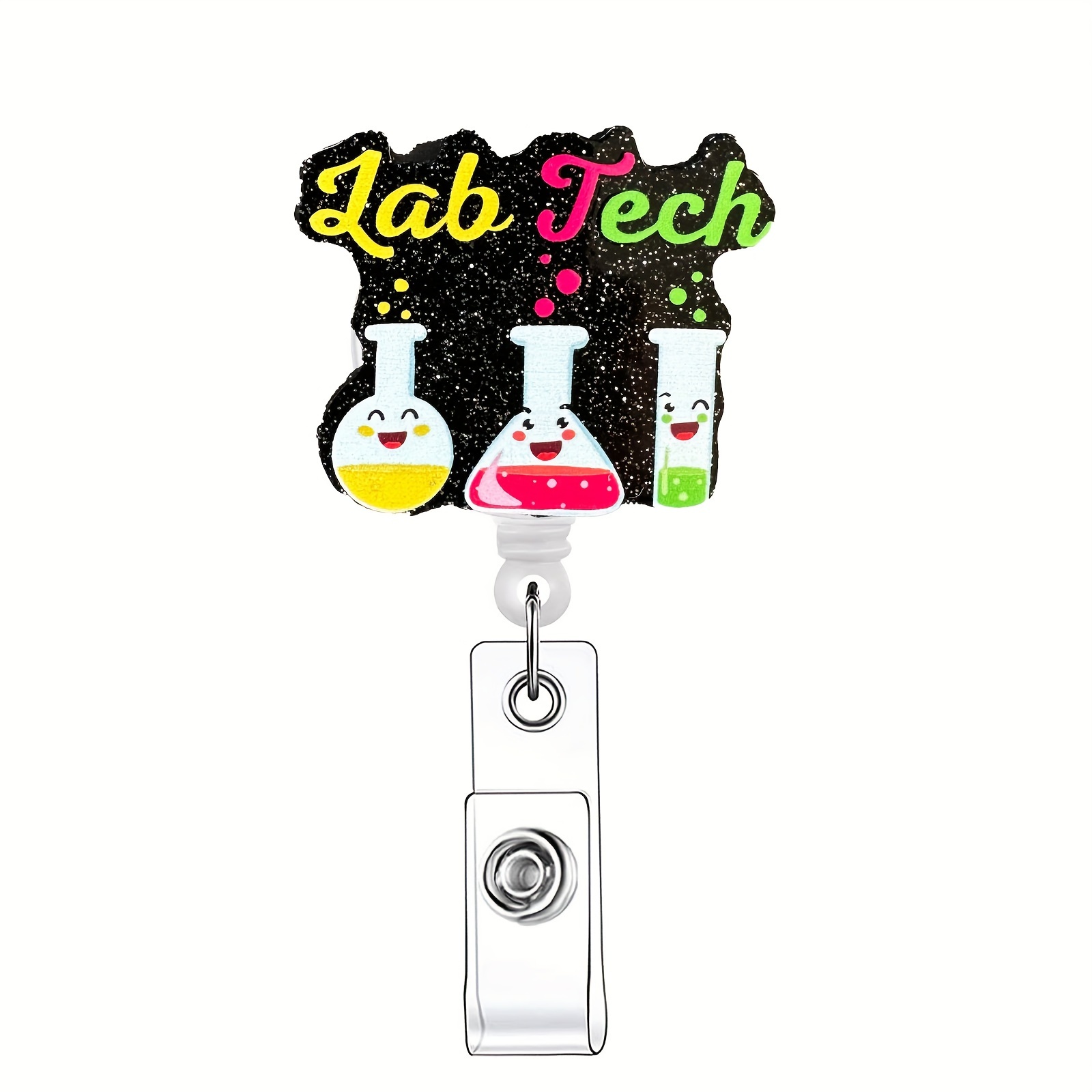 

1pc Lab Tech Retractable Badge Reel, Name Badge Holder With Id Clip For Nurse Doctor Volunteer Employee