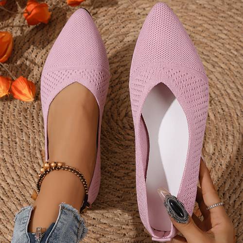 womens pointed flat bottomed shallow mouthed single shoe knitted mesh material breathable weaving design resistant sole new for spring and summer 2026 suitable for daily casual wear vacation and commuting