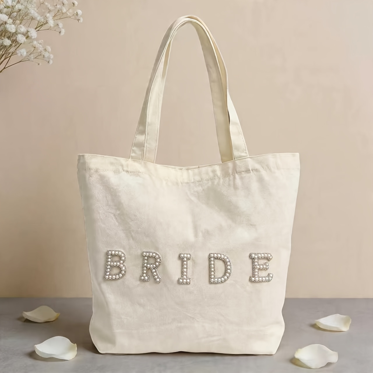 Image of Large Reusable Bride Tote Bag With Bride Letters - Bridal Shower Wedding Bag Suitable For Bachelorette Party, Honeymoon, Bridal Gifts For Women, Hand Washable Tote For Brides, Honeymoon & Wedding