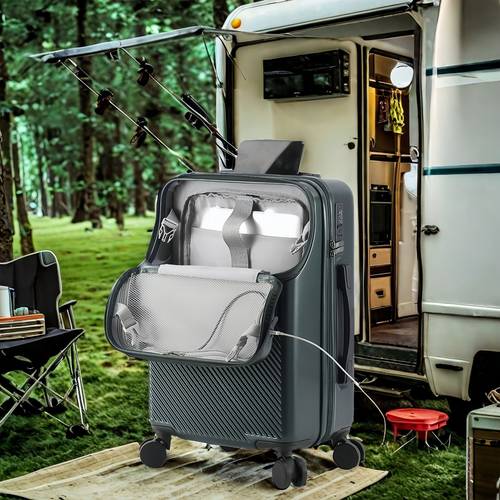 1pc 20 22 24 26 inch carry on front open luggage abs pc suitcase travel functional boarding case with double spinner wheels lightweight rolling luggage with easy maneuverability for travel experience