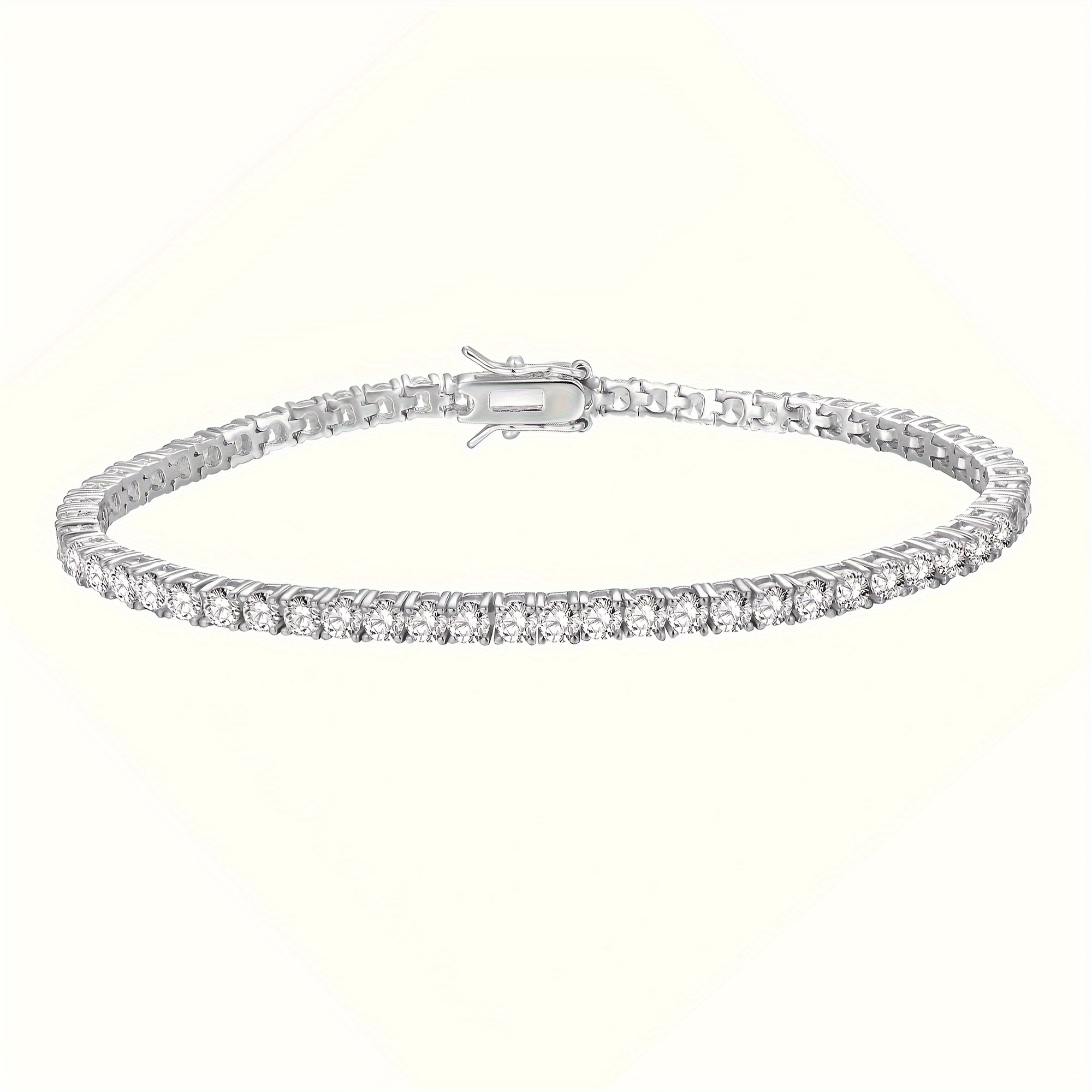 

18k White Gold Plated 4-prong Inlaid 4.0mm White Zircon Classic Tennis Bracelet 6.5-8.5 Inches, Unisex, Holiday Anniversary Gift