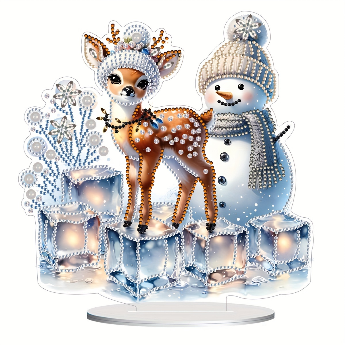 

Christmas Snowman And Reindeer Diamond Painting Kit - Acrylic Desktop Decor Diy Craft, Festival Theme With Irregular Shaped Pet Diamonds, Handcraft Set For Holiday Gifts And Home Decoration