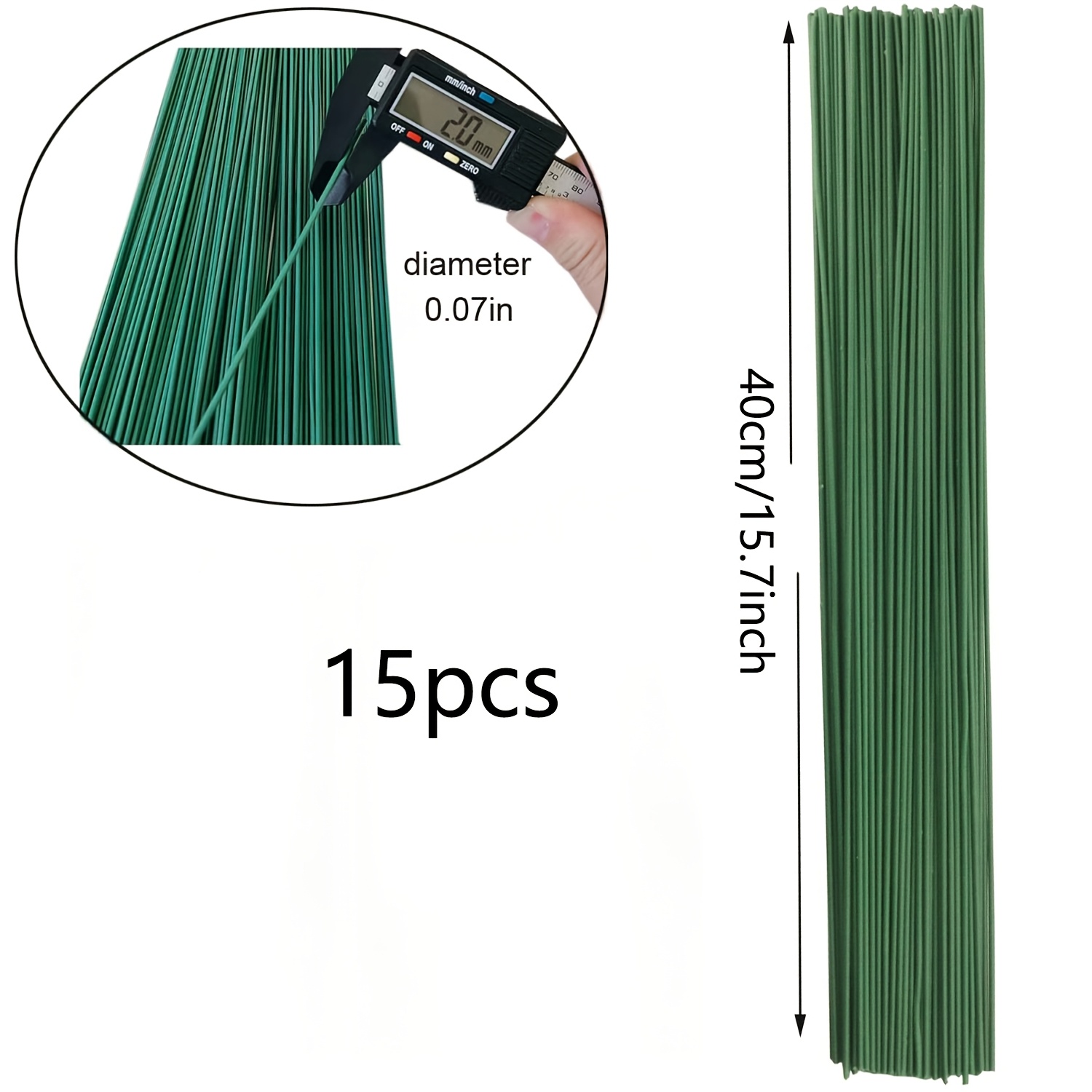 TEMU 15 No. 2 Flower Stem Wires 5.9/7.9/15.7 Inches Dark Green Floral Wire- Artificial Flower Flower Arrangement Wreath Material