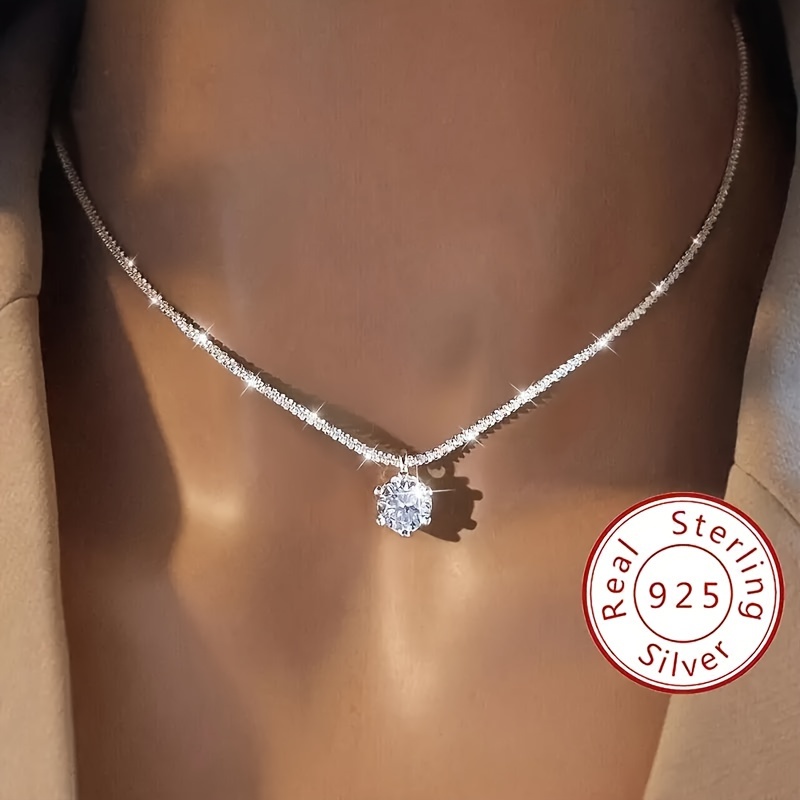 

1ct Moissanite Pendant Necklace - 925 Sterling Silver - Elegant Wedding Jewelry - Perfect For Mother's Day, Valentine's Day, Or Any Special Occasion - Luxurious Ladies Jewelry Gift