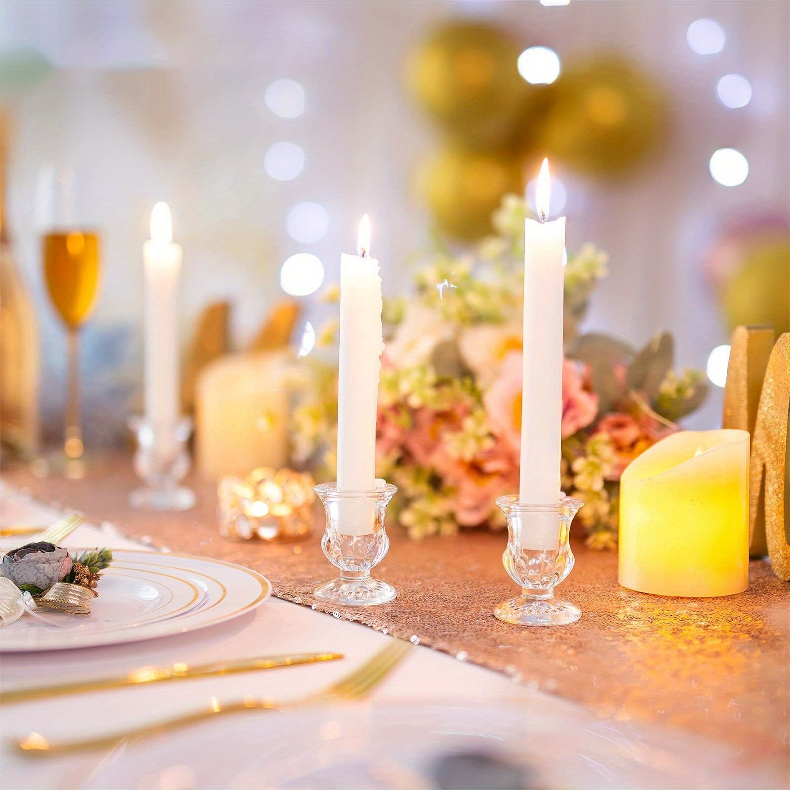 Image of 20pcs Candle Holder Glass 20 Small Candle Stand Vintage Decoration Set For Taper Candle Taper Candles For Wedding Christmas Advent Table Decoration Halloween Christmas