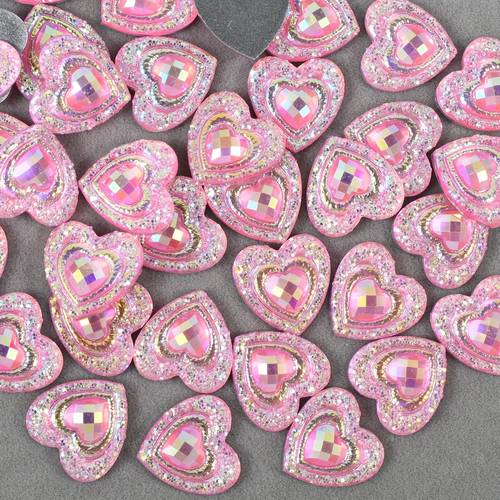 50pcs pack 14mm large size heart shaped resin drills tail eyes face multicolor ab resin drills flat rhinestones for decorative additions