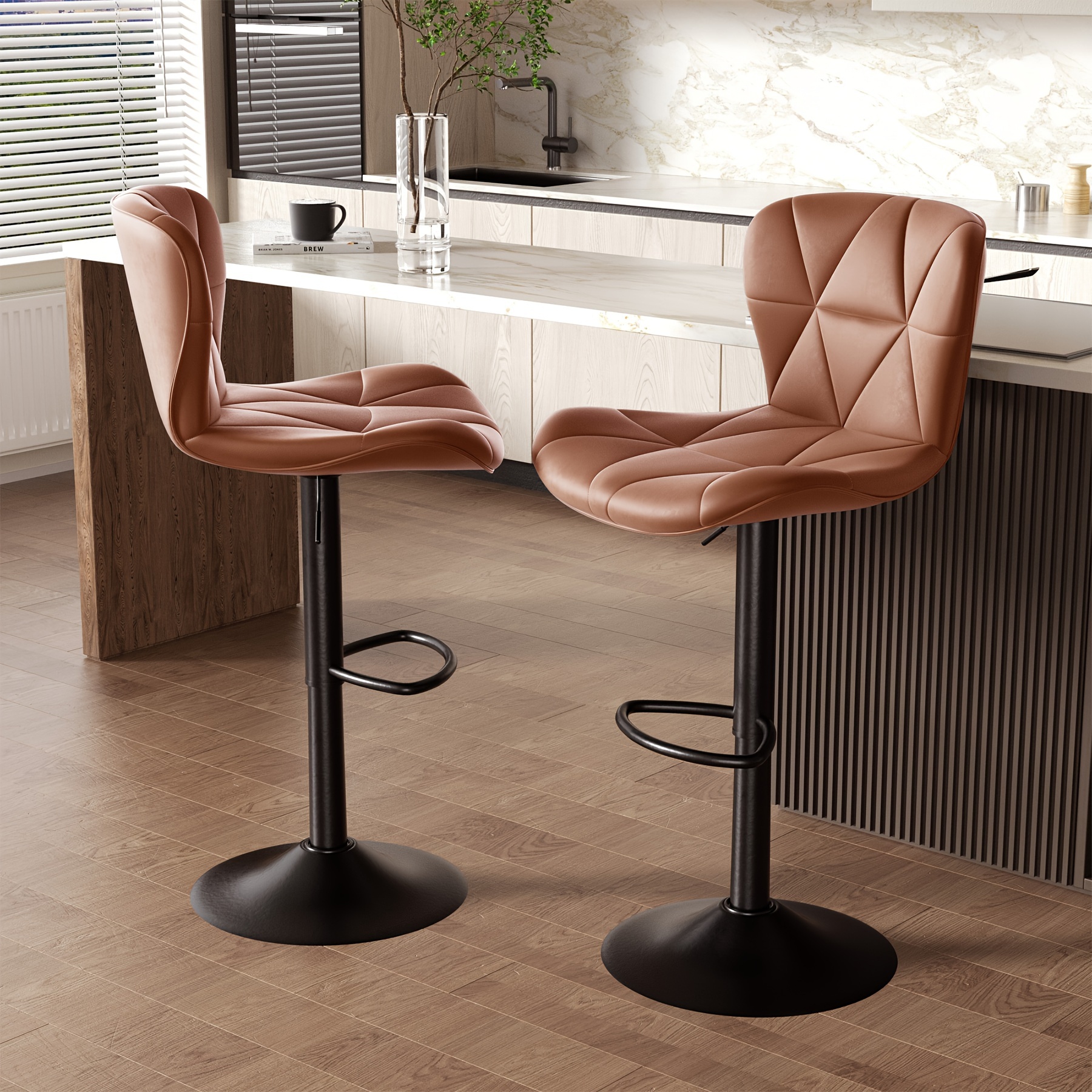 

Adjustable Faux Leather Upholstered Swivel Counter Stools, Counter Height Barstools With Back For Kitchen Island