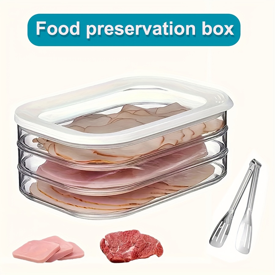 3 tier stackable meat storage container lid tongs reusable - Temu