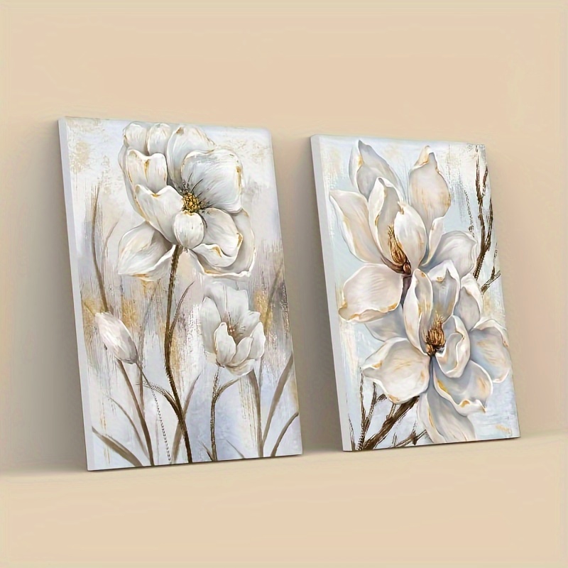 

2pcs Wooden Framed Canvas Poster, Modern Art, Flower Oil Painting, For Bedroom Living Room Corridor, Wall Art, Wall Decor, Winter Decor, Room Decoration