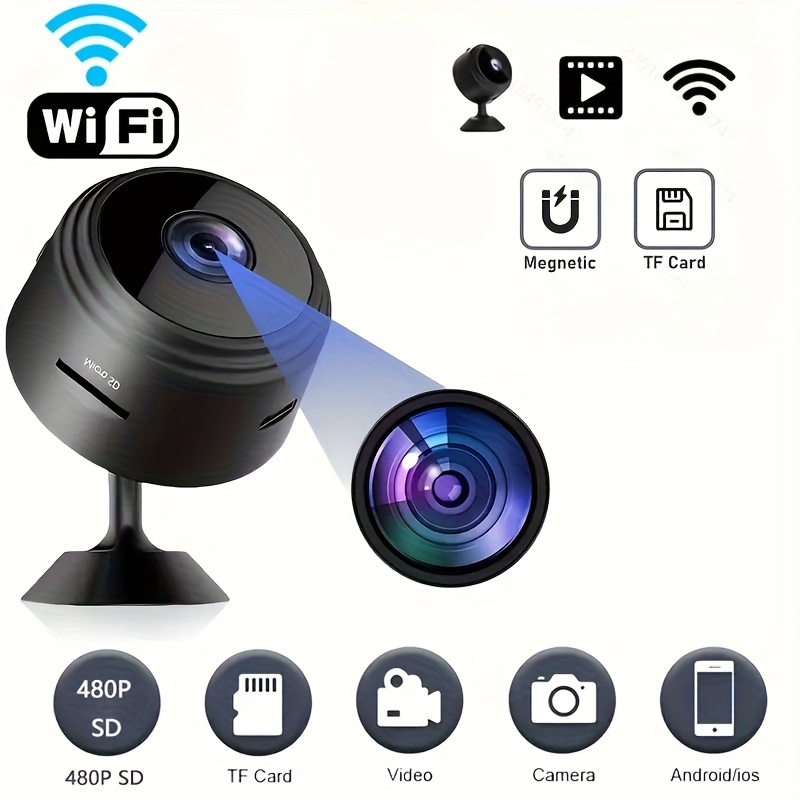 4 cámaras de seguridad inalámbricas Teruhal con Wi-Fi 2.4GHz, video HD 480P, batería recargable y alimentación USB, aplicación de visualización remota para monitoreo en casa, uso interior/exterior, diseño elegante negro, vigilancia interior, vigilancia moderna, construcción duradera, vigilancia inteligente, entusiastas de la tecnología