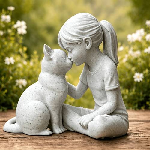 girl kissing cat statue gift for cat cat memorial gift collectible hand painted cat sculpture ornament hand painted statue decor holiday commemorative gift