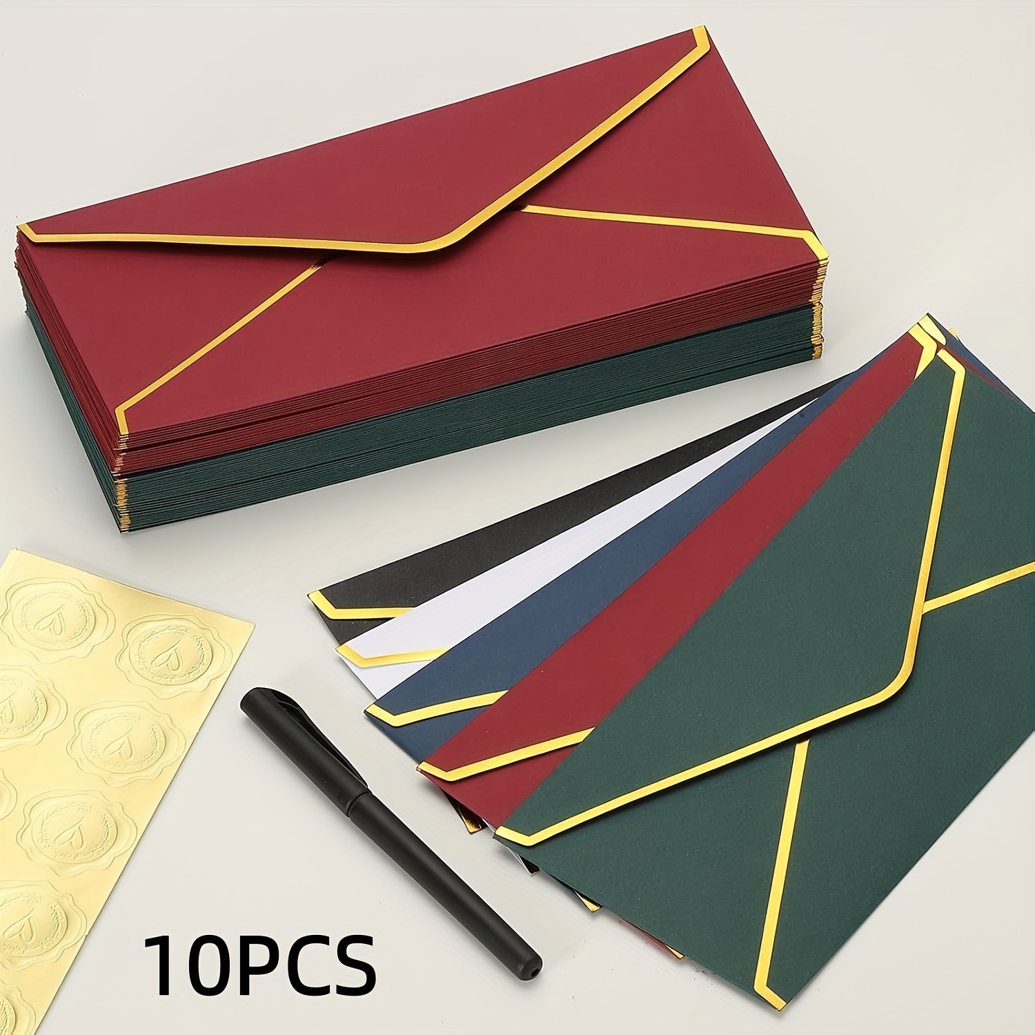 TEMU 10pcs Luxury Envelope Kit With Seals | 5 Colors Elegant Wedding Invitation Envelopes, Thank You Cards | Birthday, Corporate Events, Christmas,