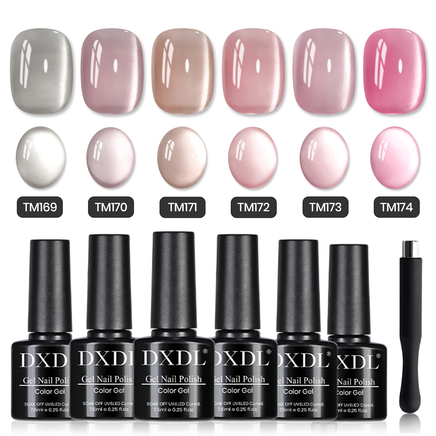 TEMU Dxdl 6pcs 7.5ml Moonlight Cat Eye Gel Nail Polish Set With 1pc Magnet, Silvery Gray Purple Mirror Cat Eye Gel, Soak Off Uv Eye Gel Nail Polish Manicure