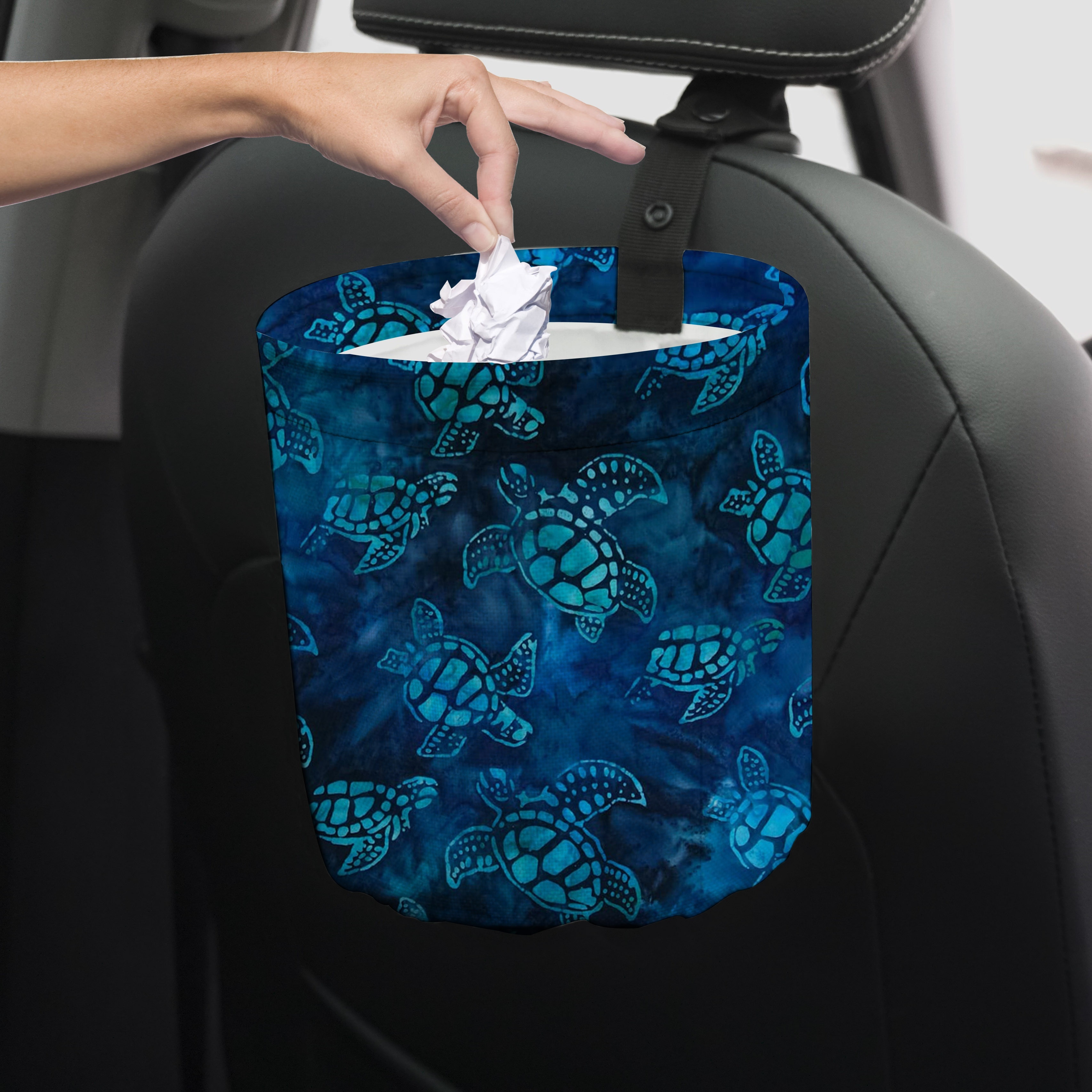 Image of Portable Trash Bin Featuring A Watercolor Design Of A Turtle, Suitable For Car , Camping, And Kitchen Use. Solution For Men And Women, Serving As A Garbage Organizer And Decorative Item