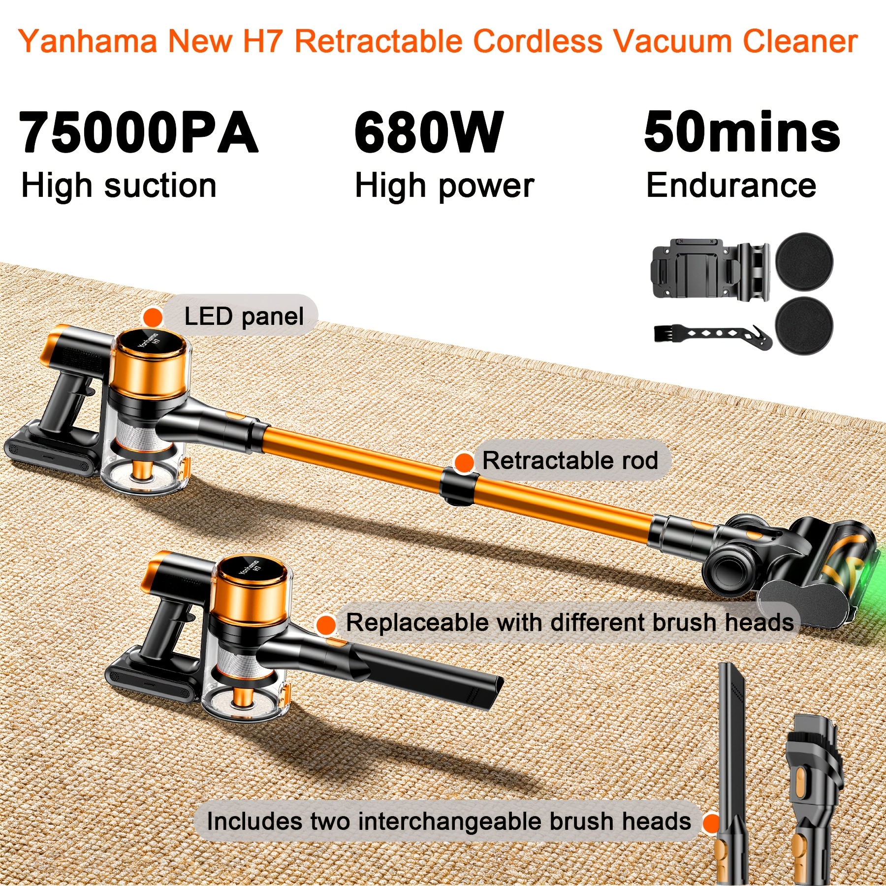 H5/h7 Vacuum Cleaner, 75kpa/80kpa, 680w/780w, Front Led Light, Brushless Motor, Multi-gear Adjustment, Home Cleaning, Pet Hair