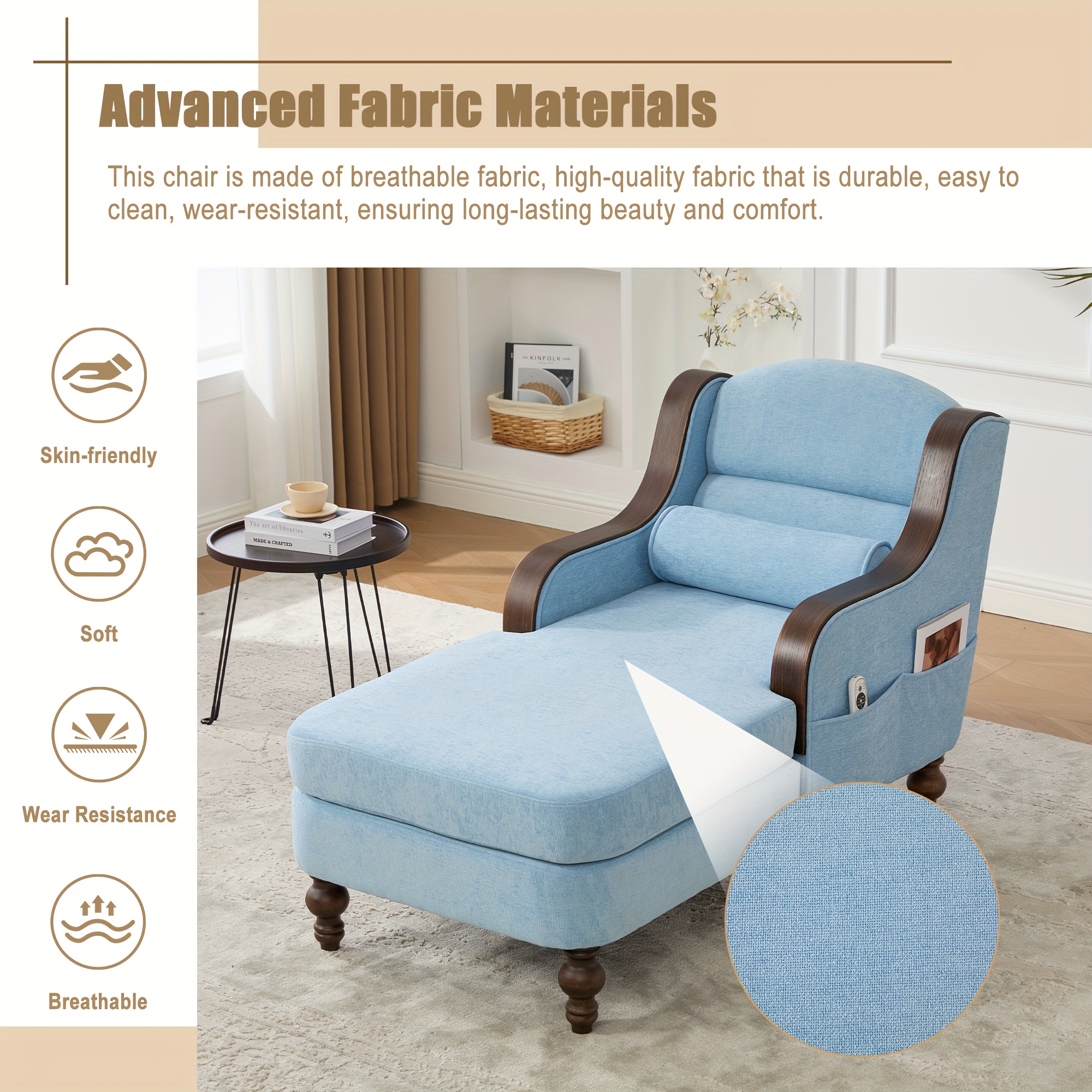 Large Indoor Chaise Lounge, Fabric Single Sofa Bed Featuring a Spacious Seat, Upholstered Relaxing Armchair, Reading Couch Collection for Living Room And Bedroom