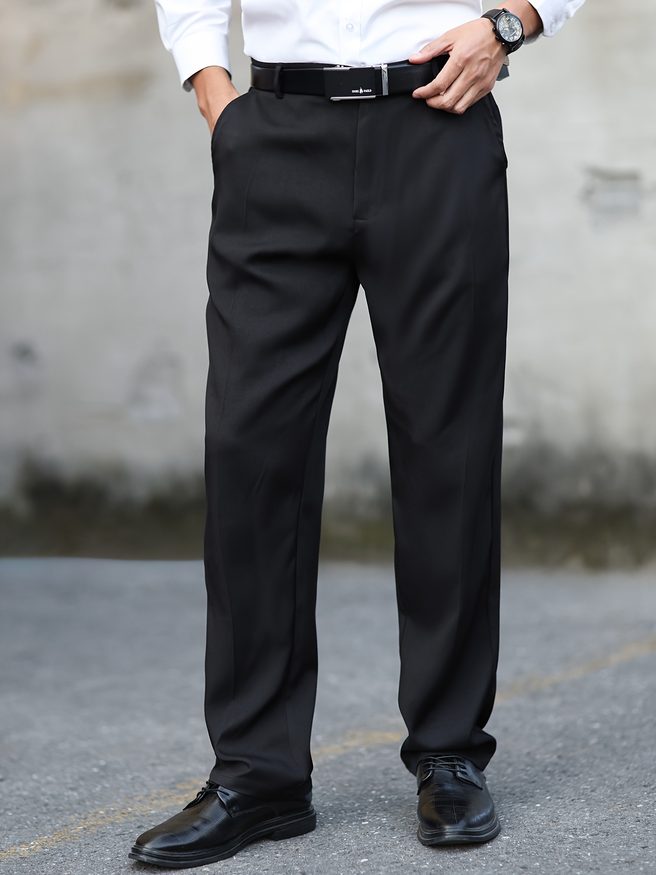 Men's Classic Straight-Leg Suit Pants with Decorative Back Pockets, Polyester, Non-Transparent, Solid Color, All Seasons, Formal Attire|Sophisticated Style|Tailored Fit