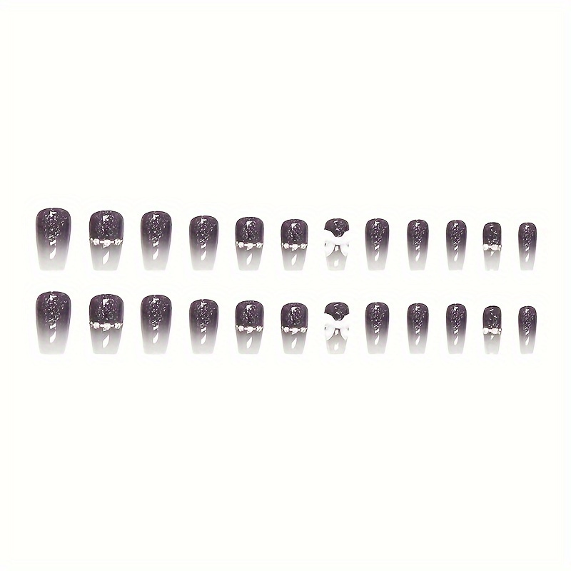 TEMU Gradient Gem Sparkling Ballet Diamond Bow Beautiful Fake Nail