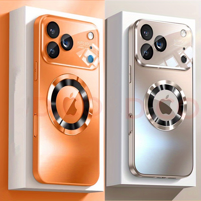 new titanium metallic color luxury matte phone case for iphone17 16 15 14 13 12 11 pro   17air magnetic wireless charging case shockproof glass camera lens protection cover