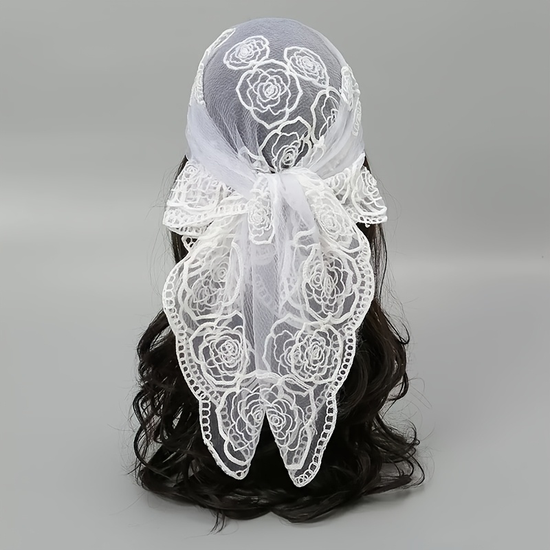 TEMU 1pc Women's Rose Embroidered Scarf Versatile Headscarf Bandana