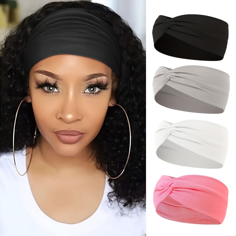 4pcs Women's Wide Soft Hairbands - Bohemian Knotting Anti-Slip Elastic Headbands with Knot Design, Wide Fitness & Everyday Headbands Suitable for Yoga, Running, Sports - Soft Breathable Hair Accessories (4pcs)