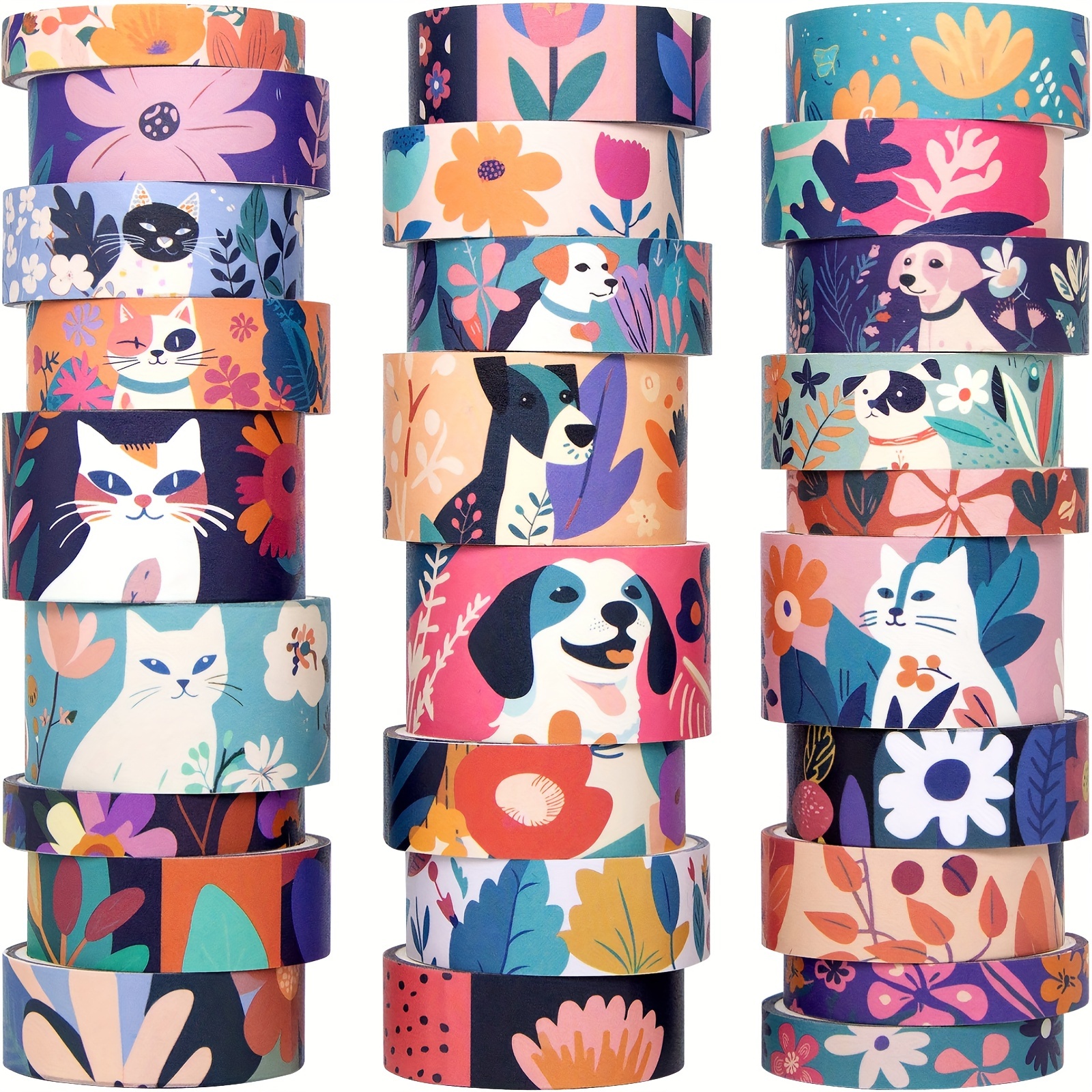 

Cute Washi Tape Set, 27 Rolls Of Masking Tape For Cats, Dogs, And Flowers, Colored Washi Tape For Diary Aesthetics, Scrapbooks, Planners, Gift Box Packaging