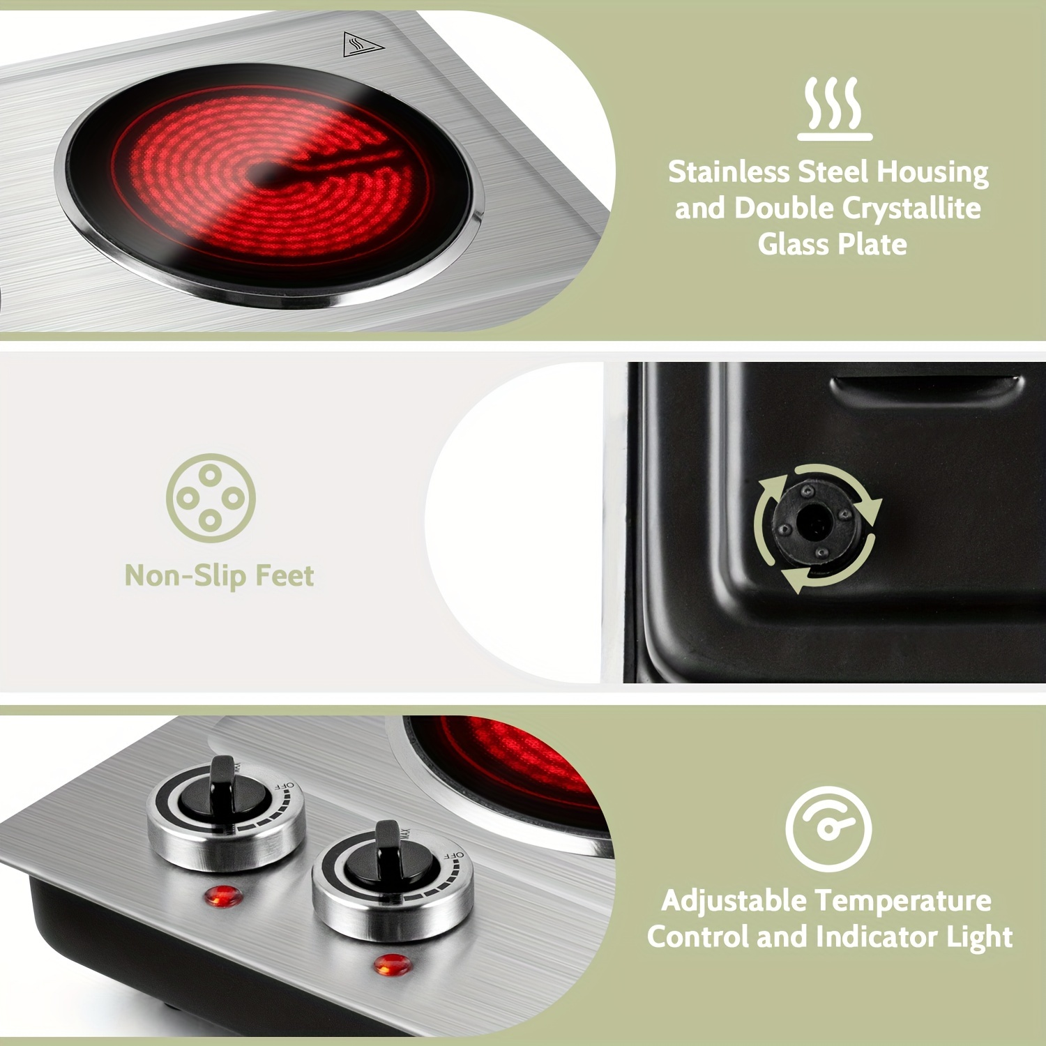 CUSI Portable MAX Electric Stove, Coklai Electric Hot Plates, Electric Burners With Temperature Control, Stainless Steel, Easy To Clean, Portable Design.Ideal For Kitchens, Dorms & Camping.