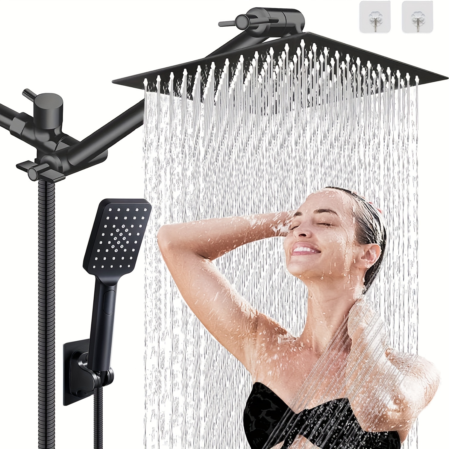 

Shower Head Combo, 10/12 Inch High Pressure Rain Shower Head With 9 Inch Adjustable Extension Arm And 3 Settings Handheld, Powerful Shower Spray Against Low Pressure Water With Long 78 Inch Hose
