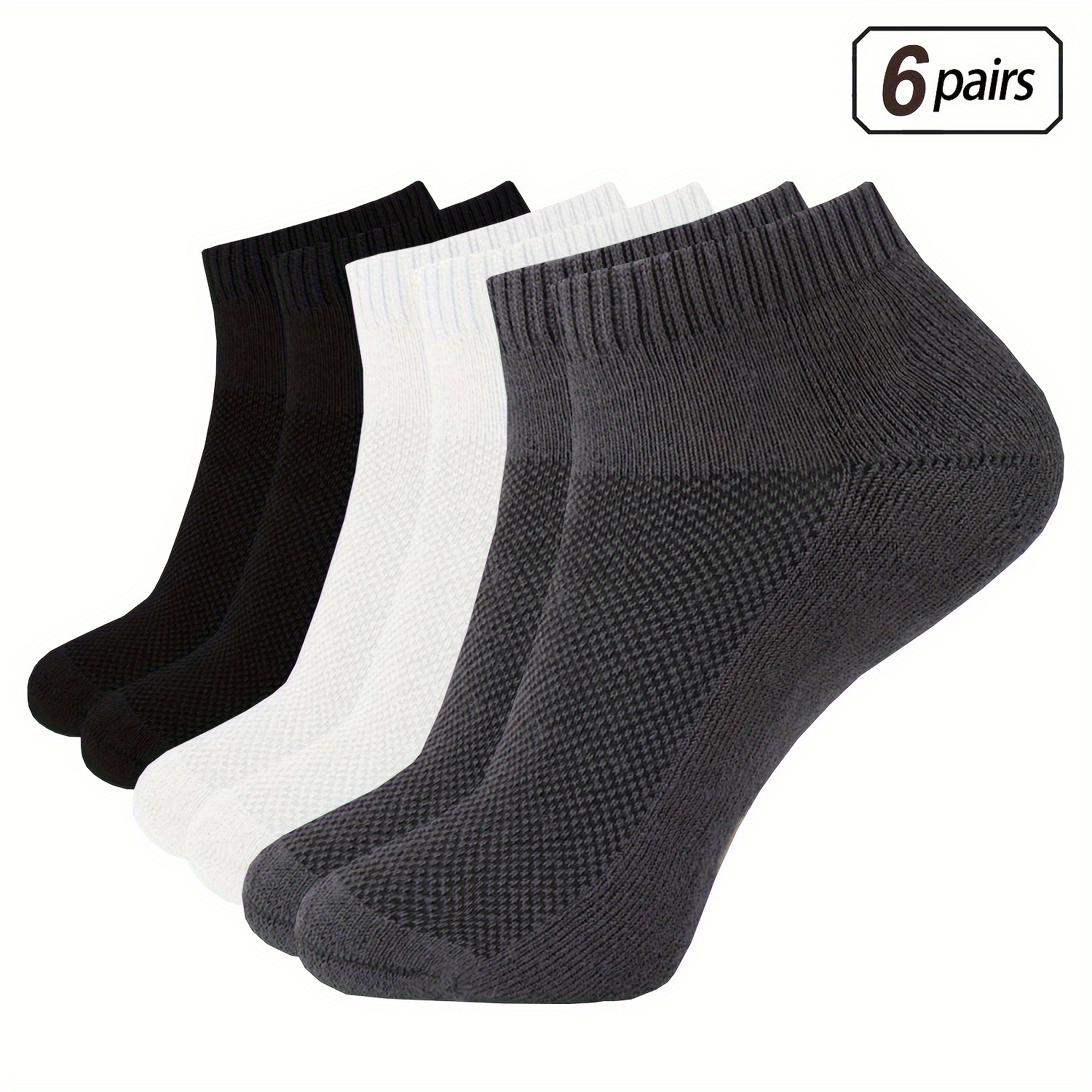 

6 Pairs Men's Running Athletic Ankle Socks - Thick Cushioned Low Cut Socks