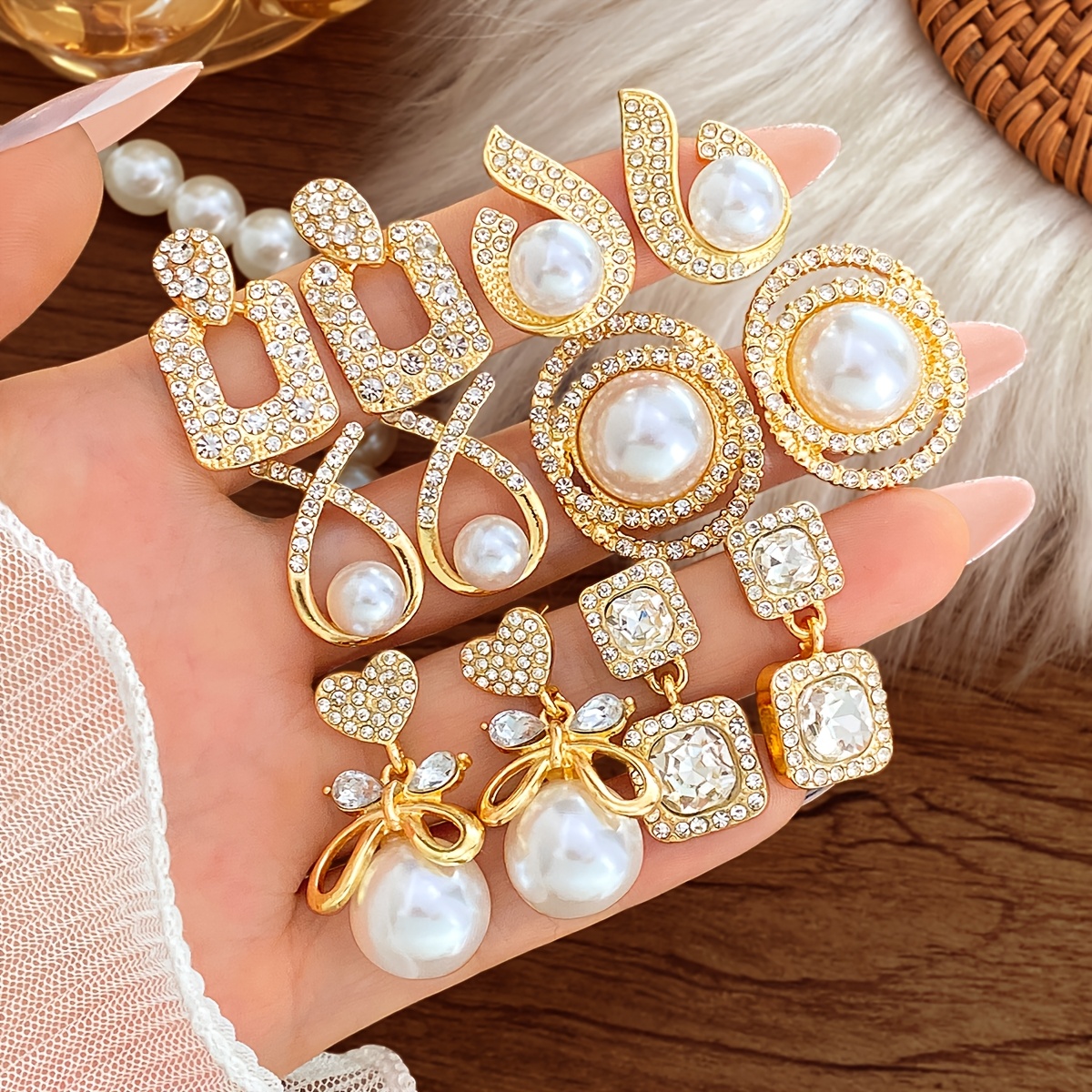 TEMU 12pcs/6-pair Set Of High-end Light Luxury Stud Earrings, -bling Studs, Niche Design, Elegant Earrings