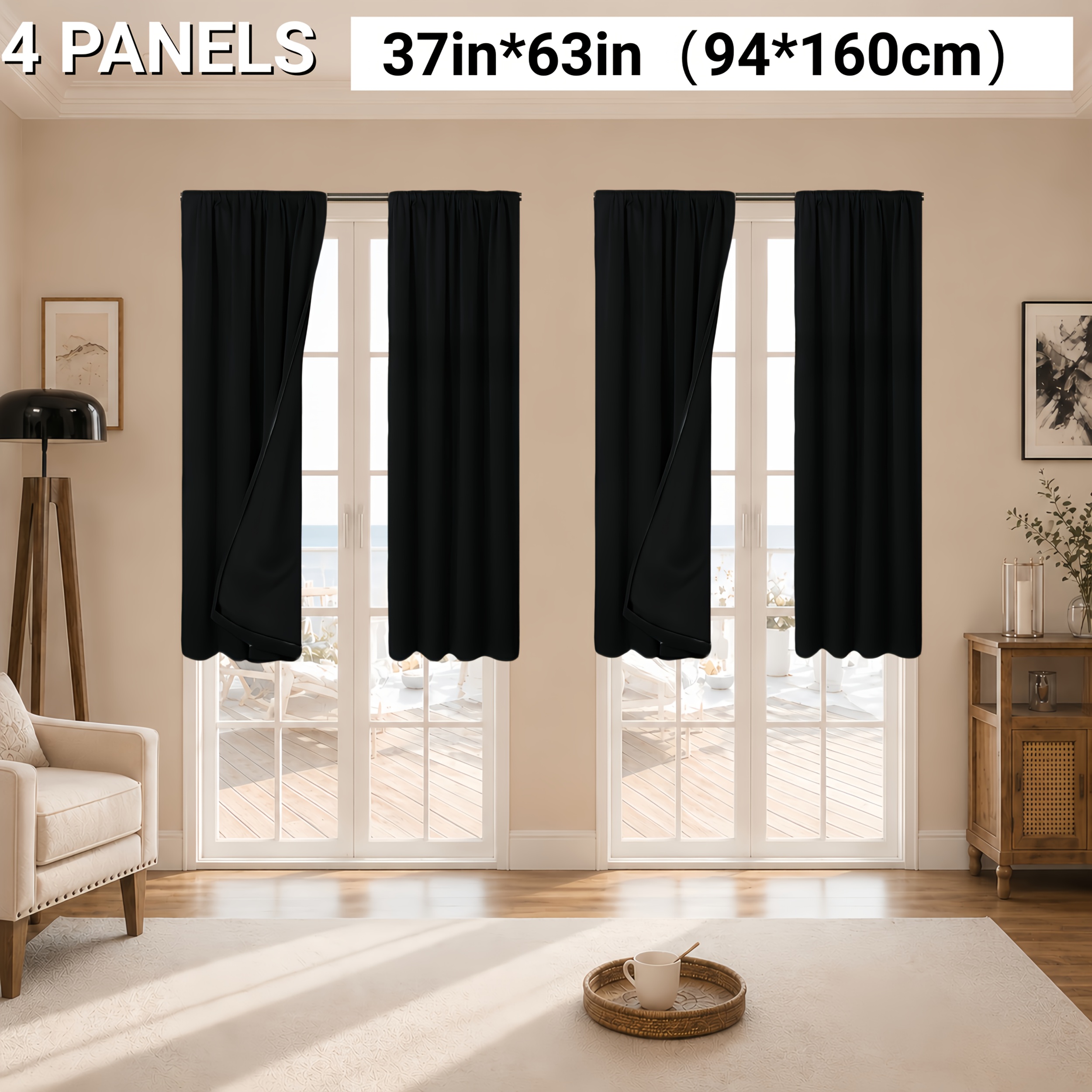 TEMU 4pcs, 100% Blackout Curtains - Modern Solid Color, Rod With Coated Lining For Living Room, Office, Bedroom - Modern Decor