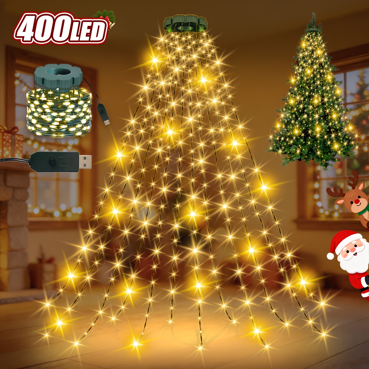 TEMU 400/240led Christmas Tree Light, 11/20strings Green Fairy Light String, 12 Lighting Christmas Fairy Tale Light String, , Suitable For Home,