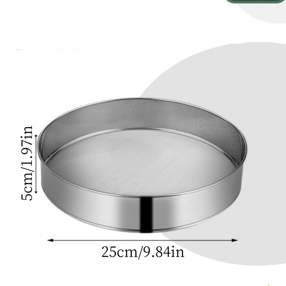 TEMU 1pc Stainless Steel Round Flour Sieve, Thickened Fine Mesh Filter, Dense Pore Mesh Sieve, Baking Tool Leakage Basin, Filter Screen